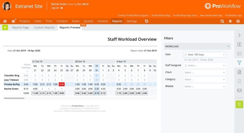 Screenshot Staff Workload Overview Report