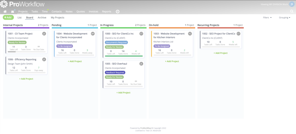 Projects | ProWorkflow